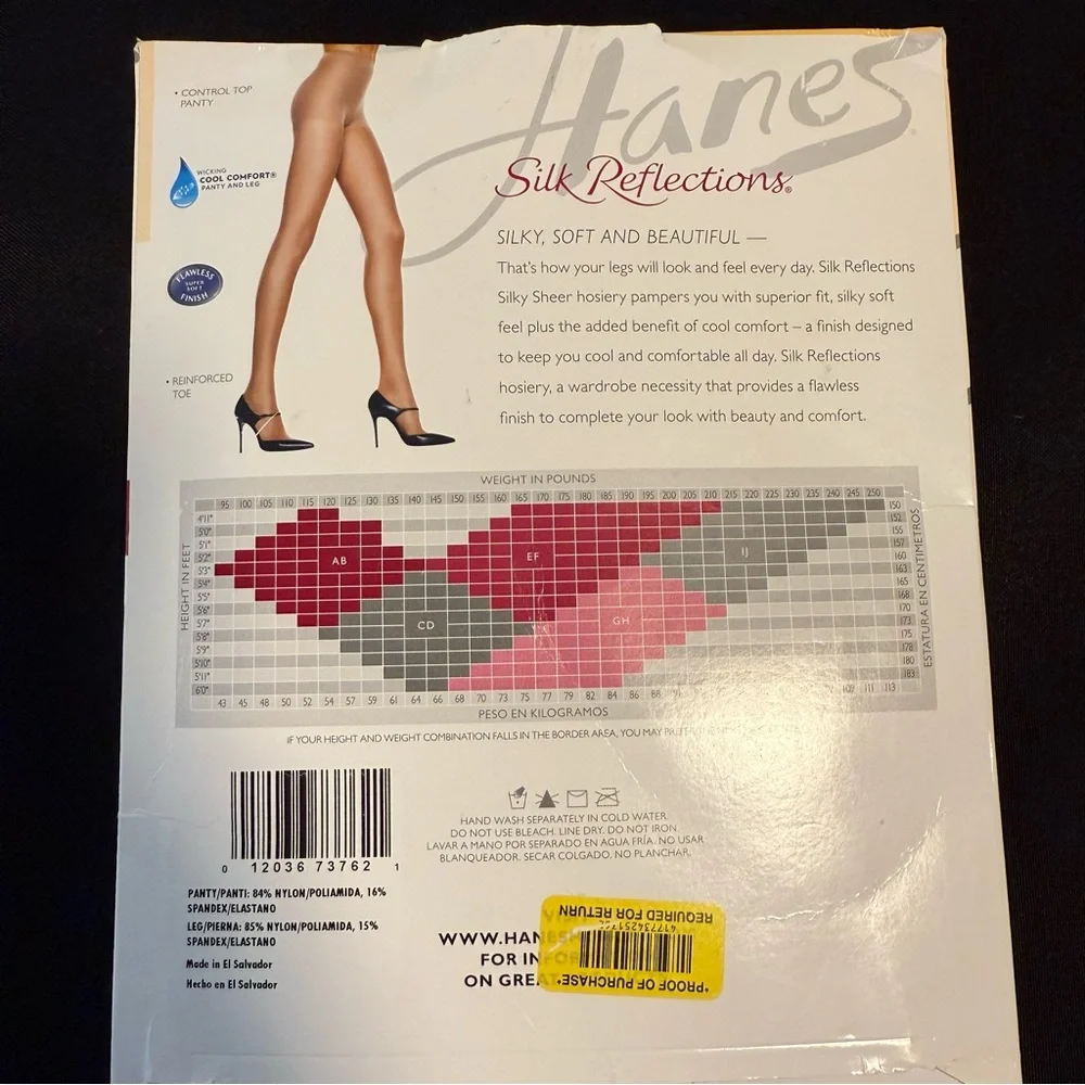 Hanes Silk Reflections Pantyhose Nude Cool Comfort Control Top Reinforced Toe AB